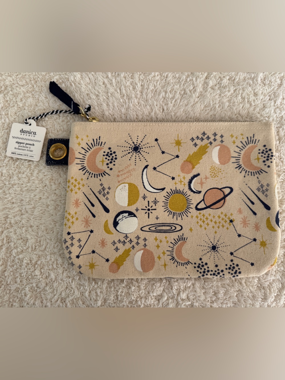 Danica Studio Celestial Zipper Pouch Cosmetic Bag 100% Cotton NWT